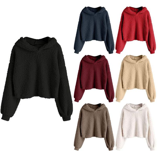 

women's hoodies & sweatshirts solid plus size hooded casual o-neck long sleeve pullover streetwear sudaderas con capucha, Black
