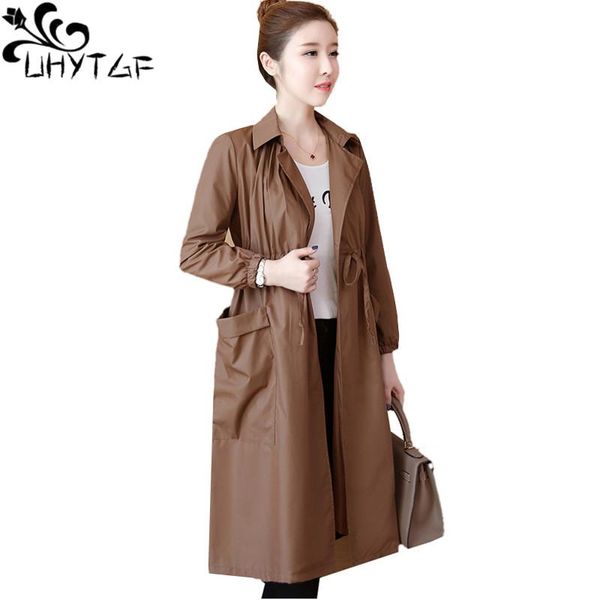 

plus size trench coat women's fashion cardigan mid-length spring autumn windbreaker female casual thin outerwear 2006 coats, Tan;black