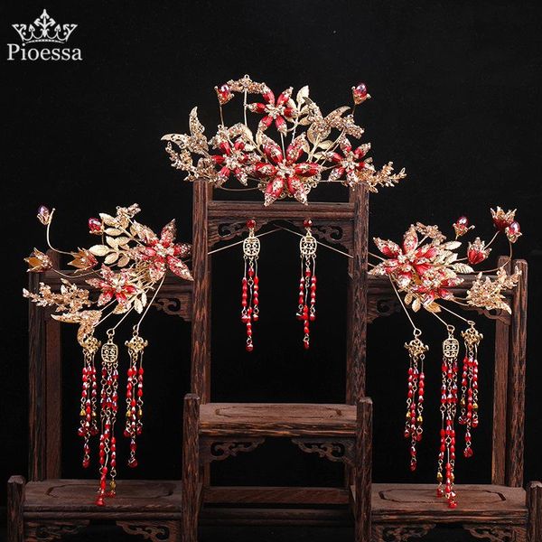 

hair clips & barrettes pioessa chinese style stiacks bride's ancient headdress xiuhefu hairdress tassel wedding accessories classic, Golden;silver