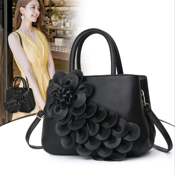 

spring solid color female handbag leather flower portable shoulder bag women messenger 3041 cross body