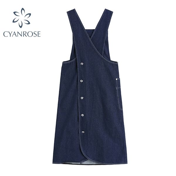 

summer fashion dress streetwear button-up denim suspender for women sleeveless side pockets spaghetti strap jean lady 210515, Black;gray
