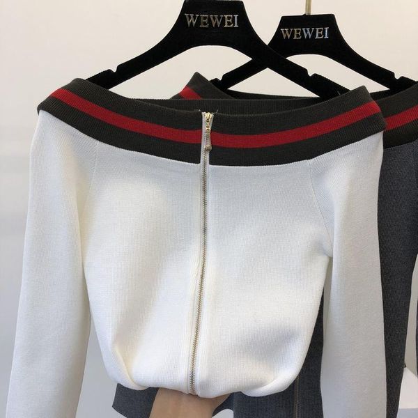 

women's sweaters tsxt chic autumn jacket women 2021 korean all-match pullover striped long sleeve bottom knitted sweater, White;black