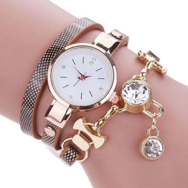 

wristwatches students analog exquisite bracelet ladies jewelry quartz fashion casual pu leather crystal rhinestone clock women watch charm, Slivery;brown