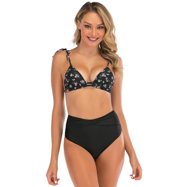 

women's swimwear bikini suspender solid color swimsuit female high waist split two piece swim suit beachwear, White;black