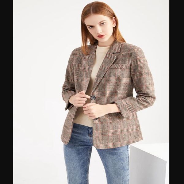 

women's jackets spring autumn coat casual plaid suits female plus size fashionable s-4xl, Black;brown
