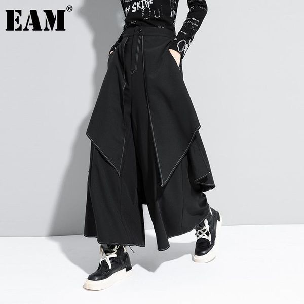 

women's pants & capris women's [] high waist black linen split joint long wide leg trousers loose fit women fashion tide spring au, Black;white