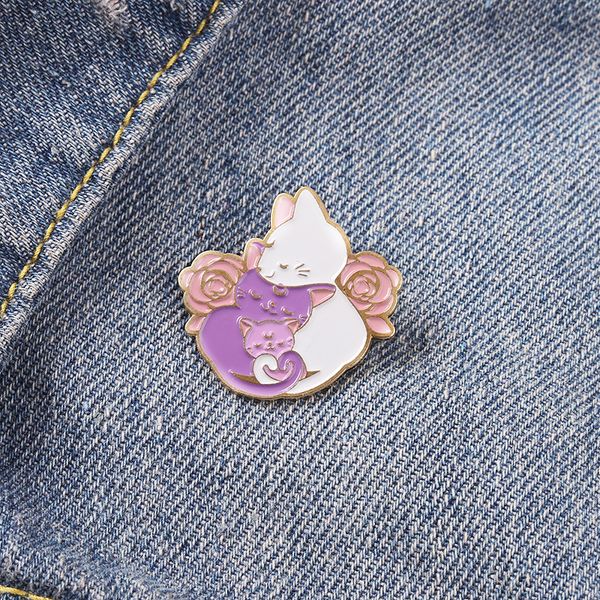 

white purple cats enamel brooches cartoon cute animal pins bades for denim clothes bag kawaii jewelry christmas new year gift kids friends, Gray