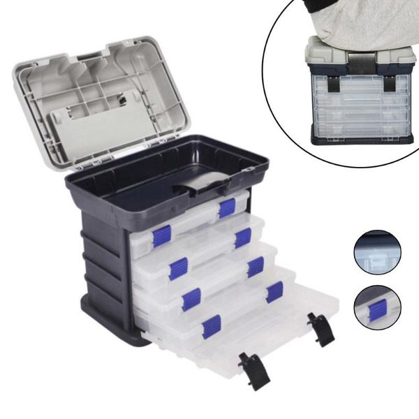 

fishing accessories portable 4 layers big tackle box plastic handle tools storage rack system case for boat bank sea carp pesca