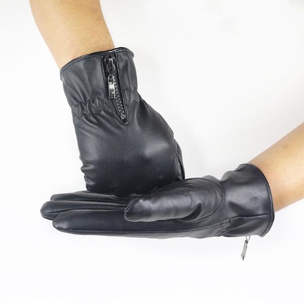 

five fingers gloves mens luxurious leather winter super driving warm cashmere full finger mittens women outdoor sport female screen, Blue;gray