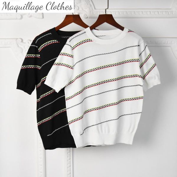 

women's t-shirt summer 2021 fashion stripe casual knitted c249, White