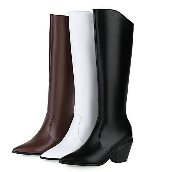 

boots fashion back zipper knee high autumn winter women wedges heel long pointed toe ladies shoes, Black