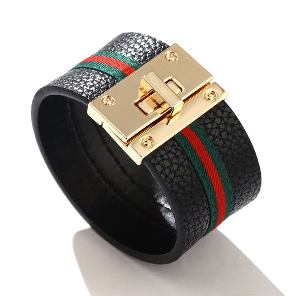 

2021 fashion simple new bracelet selling pu leather bracelet splicing color camouflage stripe woven hand jewelry, Golden;silver