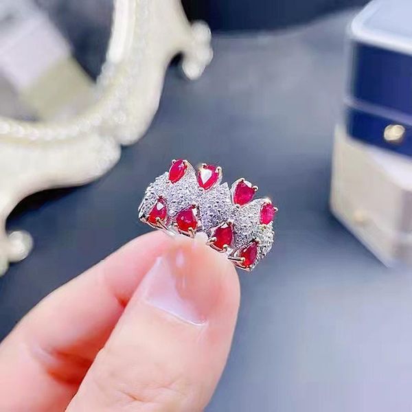 

cluster rings fashion 3*4 natural ruby gemtone s925 sterling silver women's ring fine luxury weddings jewelry meibapjfs, Golden;silver