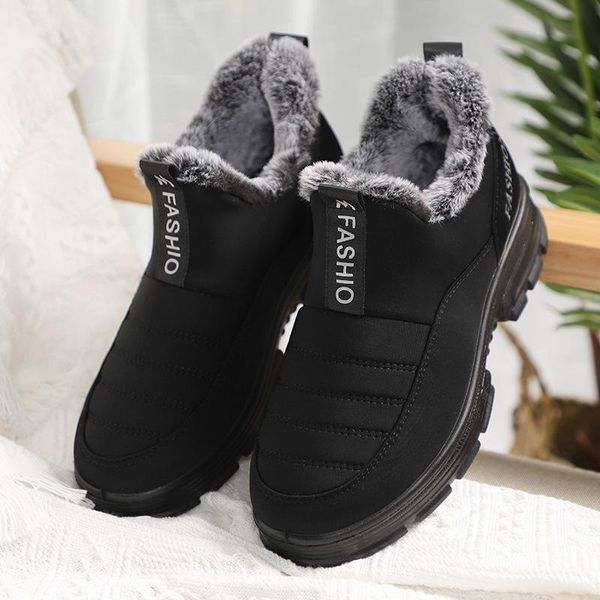 

boots women snow female plush winter warm ankle botas mujer shoes casual, Black