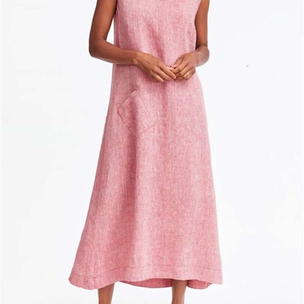 

summer casual sleeveless dresses cotton linen dress, Black;gray