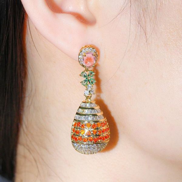 

dangle & chandelier gorgeous luxury light red cubic zirconia stone round drop long leaf earrings for wedding bridal jewelry cz756, Silver