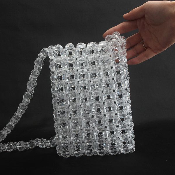 

fashion evening bag crystal 2021 summer beaded hand woven net red