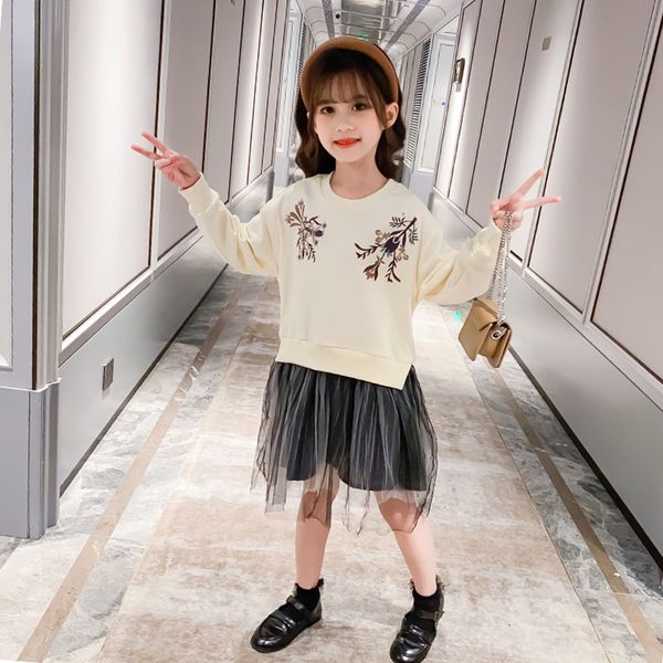 

girl dresses flower embroidery party girl dress patchwork children mesh dress teenage childrens costumes for girls, Red;yellow