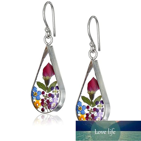 Huitan Fashion Hearried Flower Orecchini per le donne Gioielli Pianta colorata Fantasy Fantasia FAI DA TE Resina Goccia Acqua pressata Flower Dangle Orecchino