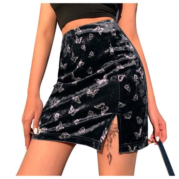

skirt women's fashion dark gothic high waist hanging belt zipper a-line womens skirts summer 2021, Black