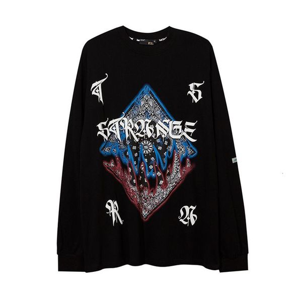 

gaojiechao brand cashew nut flower totem foam long sleeve pullover men's hip hop oversize large round neck cotton sweater, Black