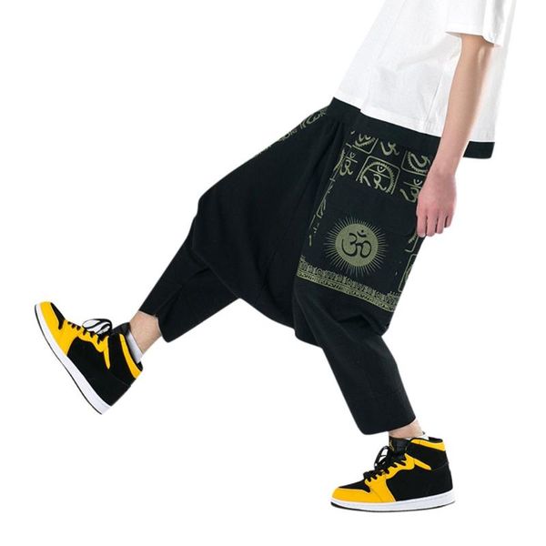 

men's pants sagace japanese national style low-grade straight trousers hip hop nine street fashion trend, Black