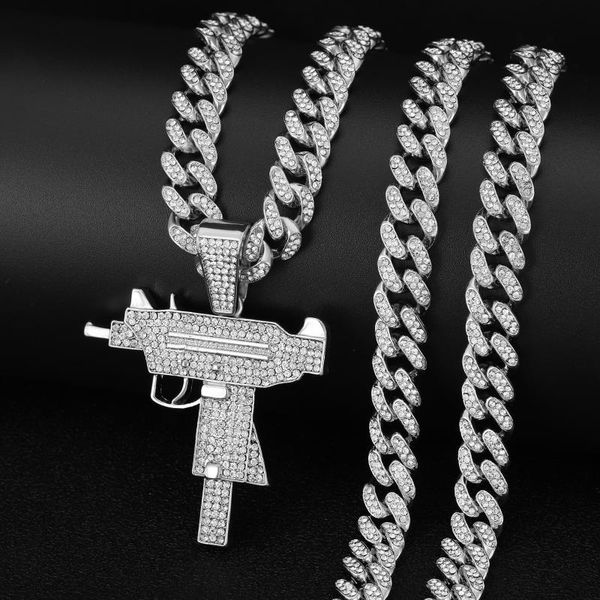 

pendant necklaces punk out pistol submachine gun mode men's hip hop party fashion necklace steampunk gold silver color tennis chain
