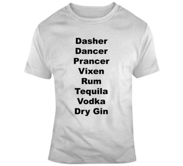 

christmas reindeer and spirits list funny holiday t shirt novelty gift yule tee, White;black