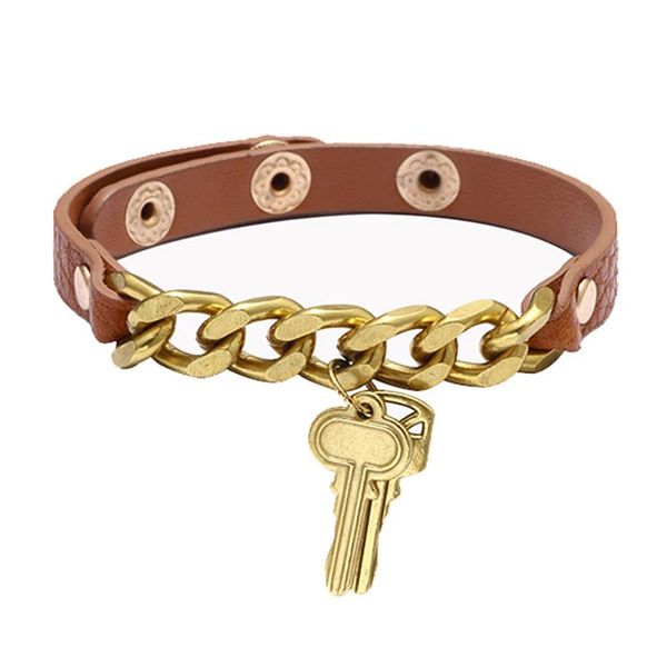 

2021 new fashion women bracelet creative chain key pu leather bracelet charms bangles gold metal button party jewelry gifts, Black