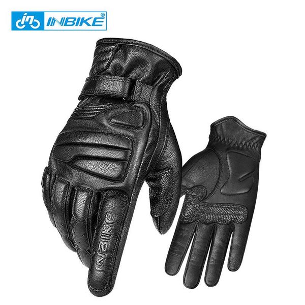 

men goatskin leather cycling gloves 5mmthickened eva pad motorcycle touch screen motorbike mtb bike bicycle, Black