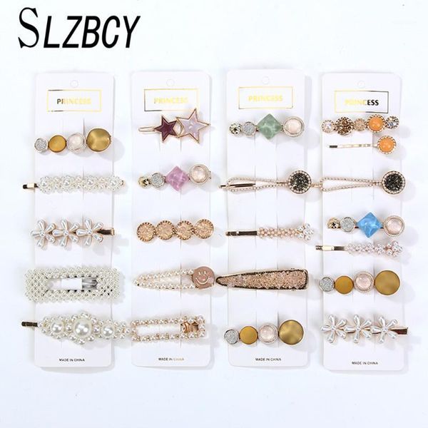 

set acrylic pearl star hair clip barrettes geometric hairgrips for women girls pins jewelry accessories, Slivery;white