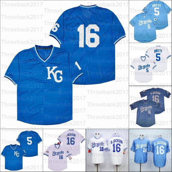 

retro baseball home jersey 16 b.jackson 5 brett blue white lightblue, Blue;black