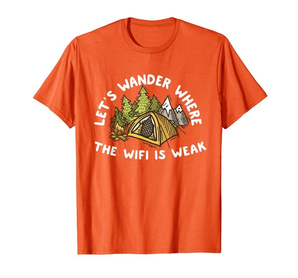 

camping let's wander with trees tent mountains campfire t-shirt, White;black