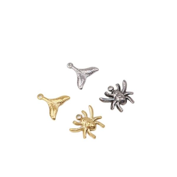 

charms 5pcs wholesell stainless steel fishtail spider pendant diy necklace earrings bracelets unfading 2 colors, Bronze;silver