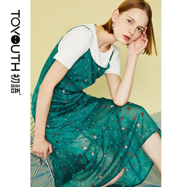 

toyouth floral print v neck sleeveless sundress women summer spaghetti strap boho beach dresses casual baggy dress, Black;gray