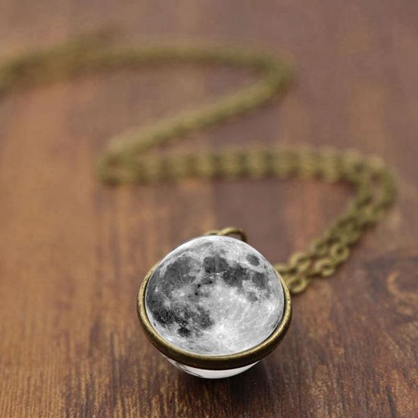 

pendant necklaces elegant full moon necklace fashion women men jewelry ball chains gold color chain beads double sided grey, Silver