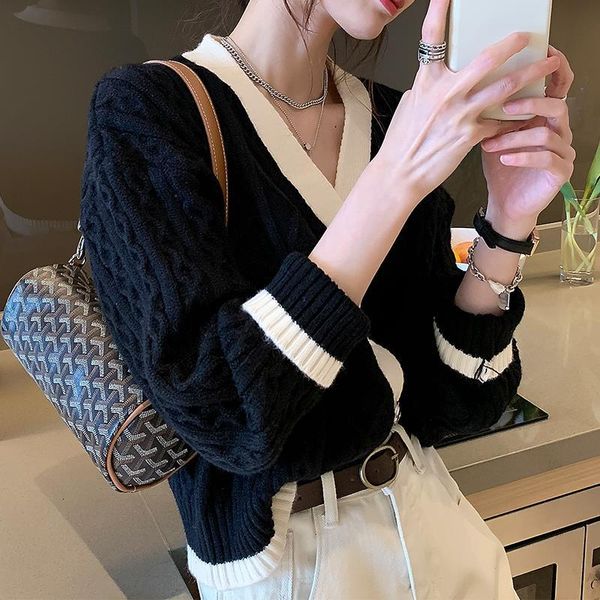 

women's knits & tees zawfl cardigan women's vintage knitted fabric, v-neck long sleeve sweater, single row buttons, chic with poc, White