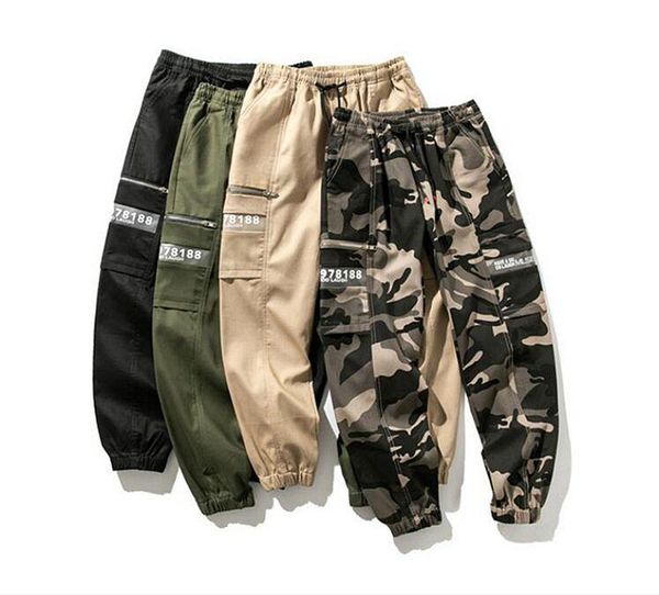 

camouflage men pants hip hop harem joggers 2021 male trousers mens solid multi-pocket sweatpants m-4xl men's, Black