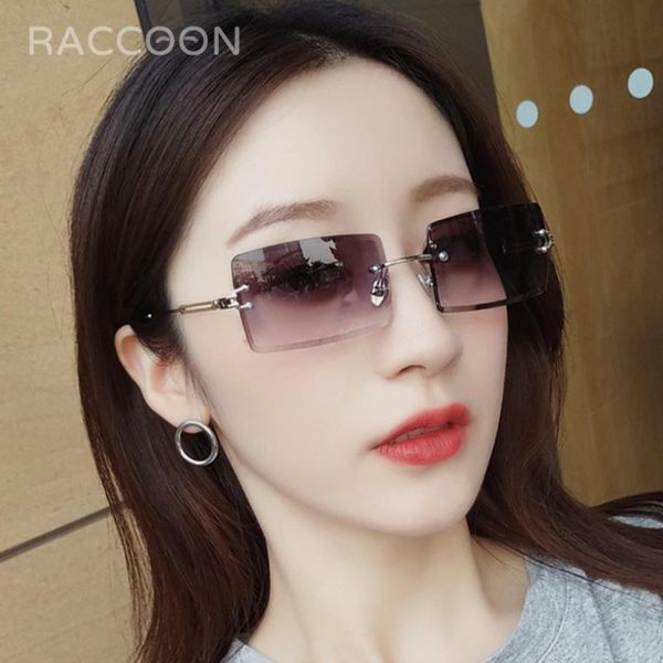 

sunglasses rectangle lens o gradient rimless men sun glasses 2000s cutting aesthetic ladies small square y2k style women eyewear, White;black