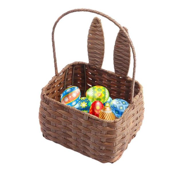 

picnic basket with handle ear woven easter candy holder imitated cattail portable eggs storage baskets