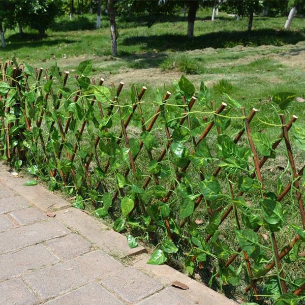 

40cm artificial garden fence decoration privacy wood with green leaf retractable extension fencing countyard fencing, trellis & gates