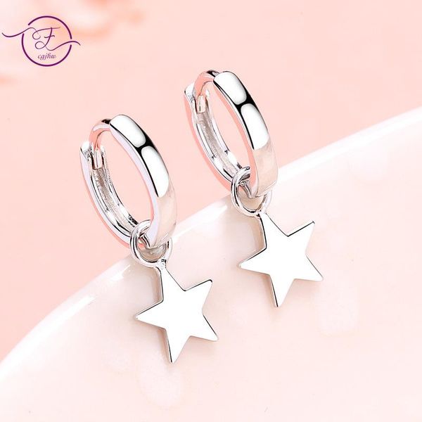 

hoop & huggie s925 sterling silver earrings female elegant temperament five-pointed star smooth pendant ear jewelry, Golden;silver
