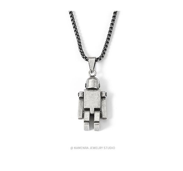 

chains simple personality creative wild fashion retro robot pendant necklace cuban couple hip hop trend punk street gift accessories, Silver
