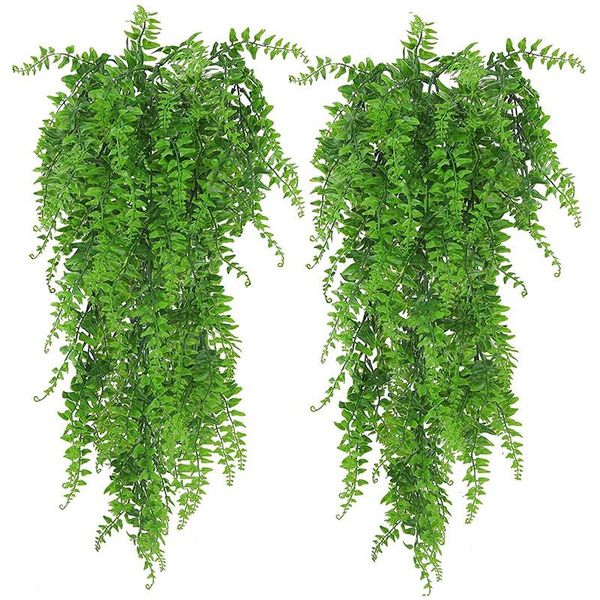 

decorative flowers & wreaths 2 pack artificial hanging plants fake ivy leaves wall decoration for indoor outdoor, greenery home decor faux v