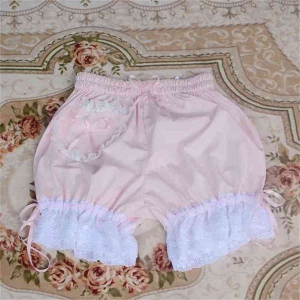 Pantaloncini cosplay Lolita Bloomer da donna dolci con elastico in vita e tasca a forma di cuore 210724