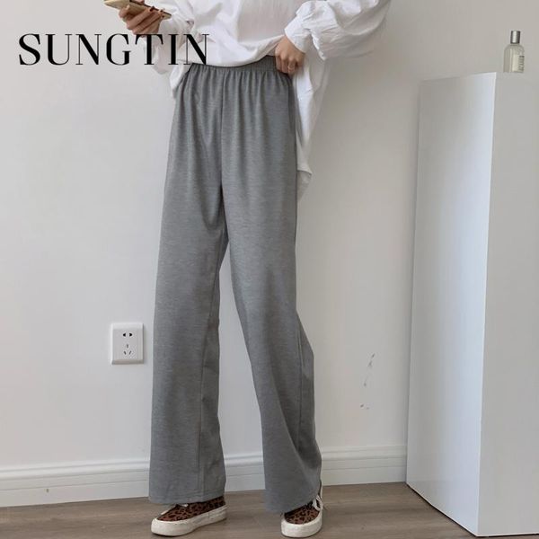 

sungtin high waist wide leg pants women loose soft comfort straight casual trousers drawstring korean chic streetwear 2021 women's & ca, Black;white