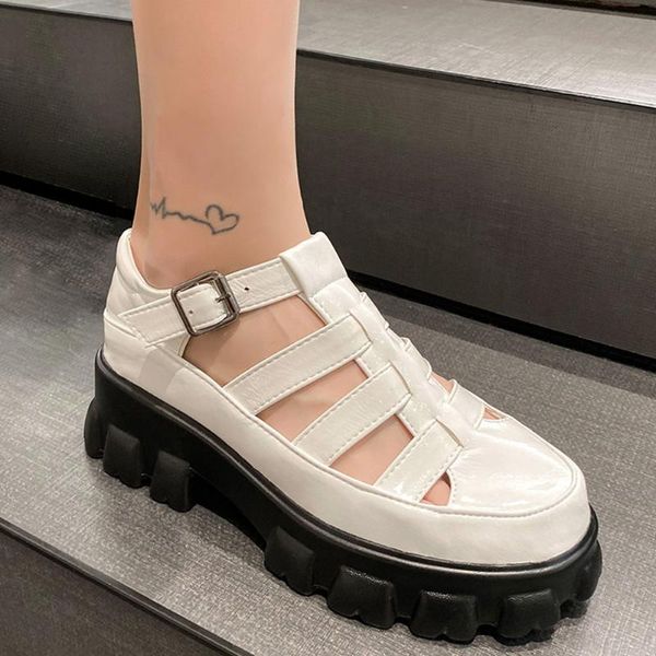

brand shoes women plus size chunky heels skidproof platform gladiator summer white black sandals dress