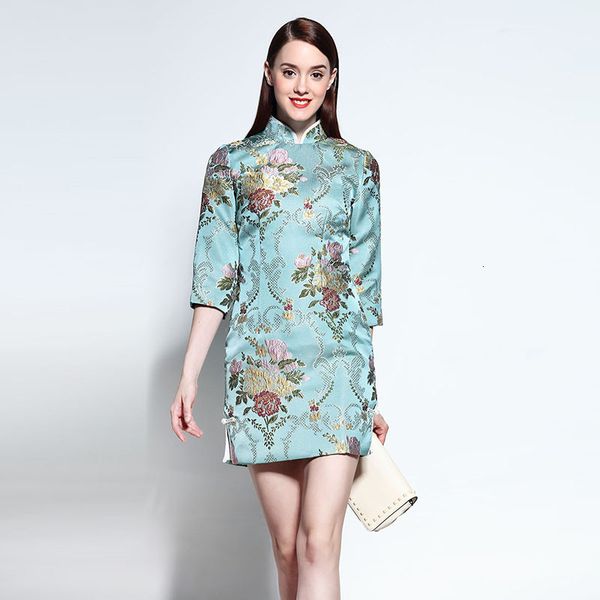 

luxury casual dresses women's drs peony printed drs cheongsam autumn and winter, Black;gray