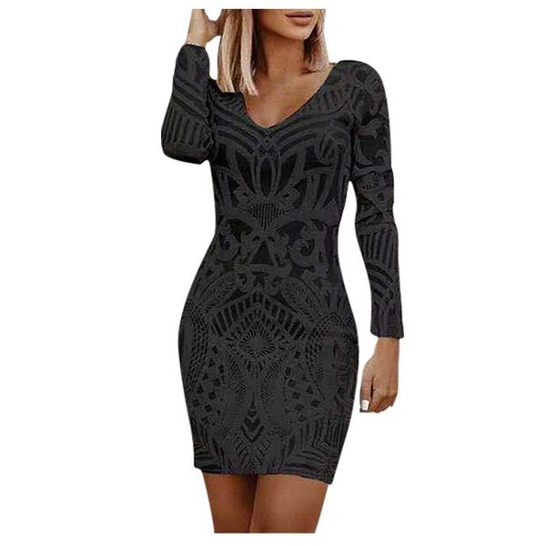 

casual dresses retro women mini dress ethnic print v-neck long sleeves slim vintage ladies harajuku packed hip skinny #t2g, Black;gray