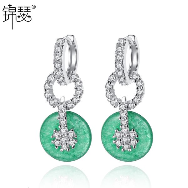

jewelry charm stud pink jade earrings aaa zircon emerald korean present girl, Golden